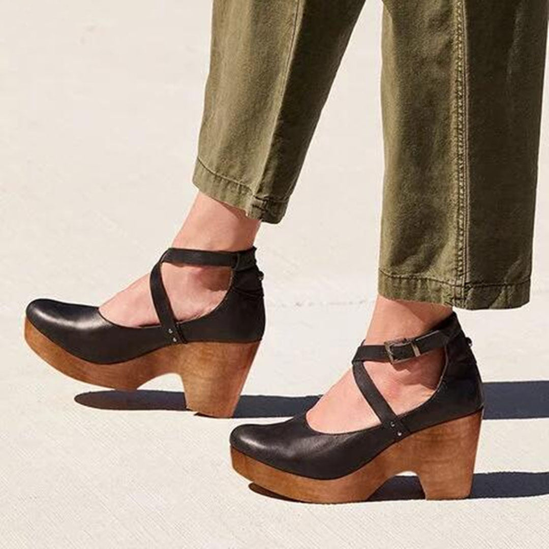 Women's Vintage Cross Strap Mary Jane Platform Heels