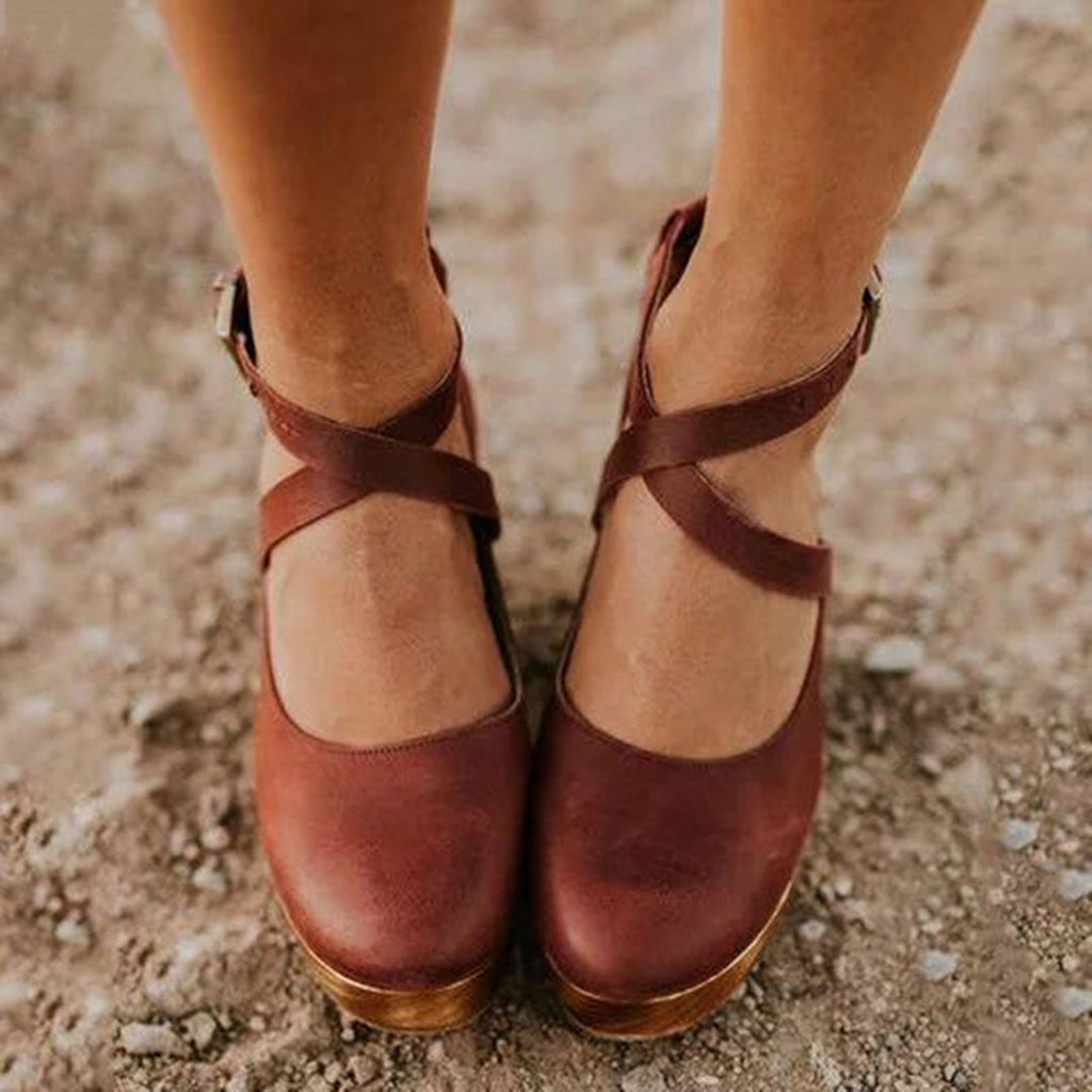 Women's Vintage Cross Strap Mary Jane Platform Heels