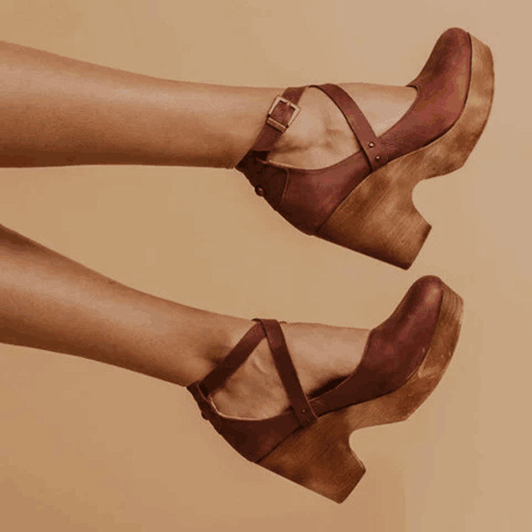 Women's Vintage Cross Strap Mary Jane Platform Heels