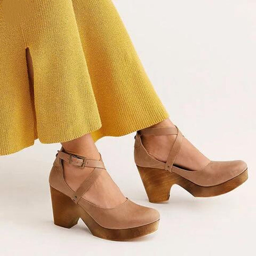 Women's Vintage Cross Strap Mary Jane Platform Heels