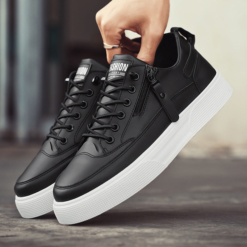 Stylish Leather Men’s Trainers with Side Zip