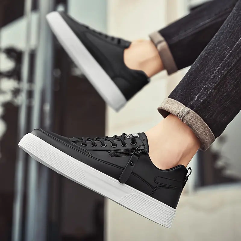 Stylish Leather Men’s Trainers with Side Zip